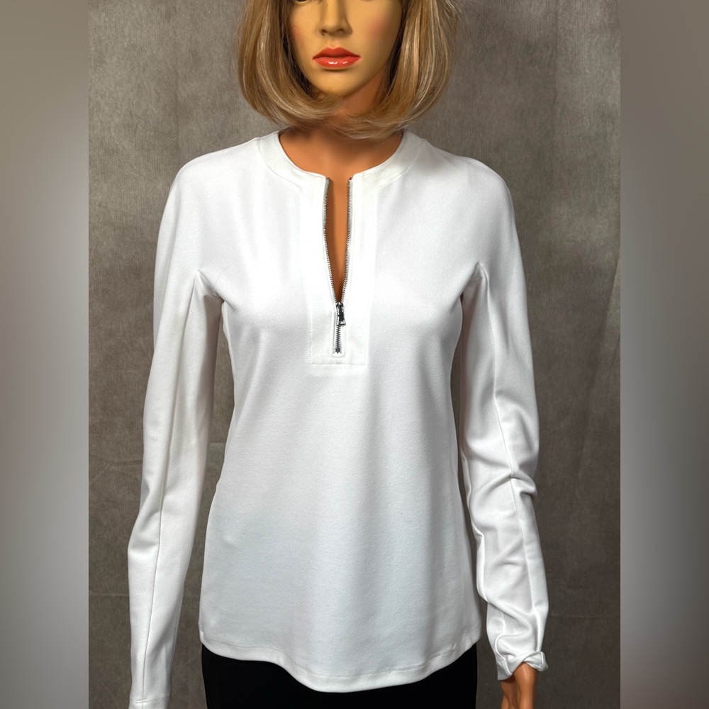 NWT - Tibi White Fitted Long Sleeve Blouse